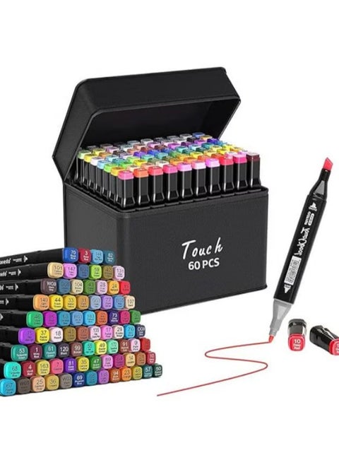 Swift Permanent Art Marker Set, Gilanti 60 Colors Art Marker Set, Dual Tip Art Marker Set for Design, Drawing, Graffiti, Adult Coloring, Shading and Underlining (60)