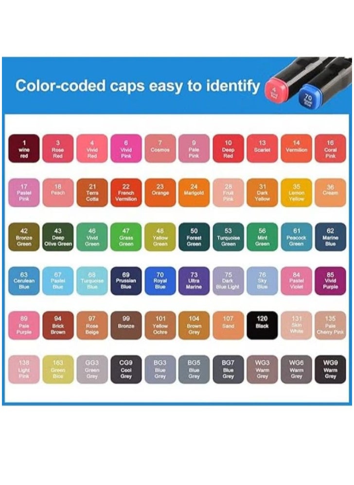 Generic - Swift Permanent Art Marker Set, Gilanti 60 Colors Art Marker Set, Dual Tip Art Marker Set for Design, Drawing, Graffiti, Adult Coloring, Shading and Underlining (60) - Image 1