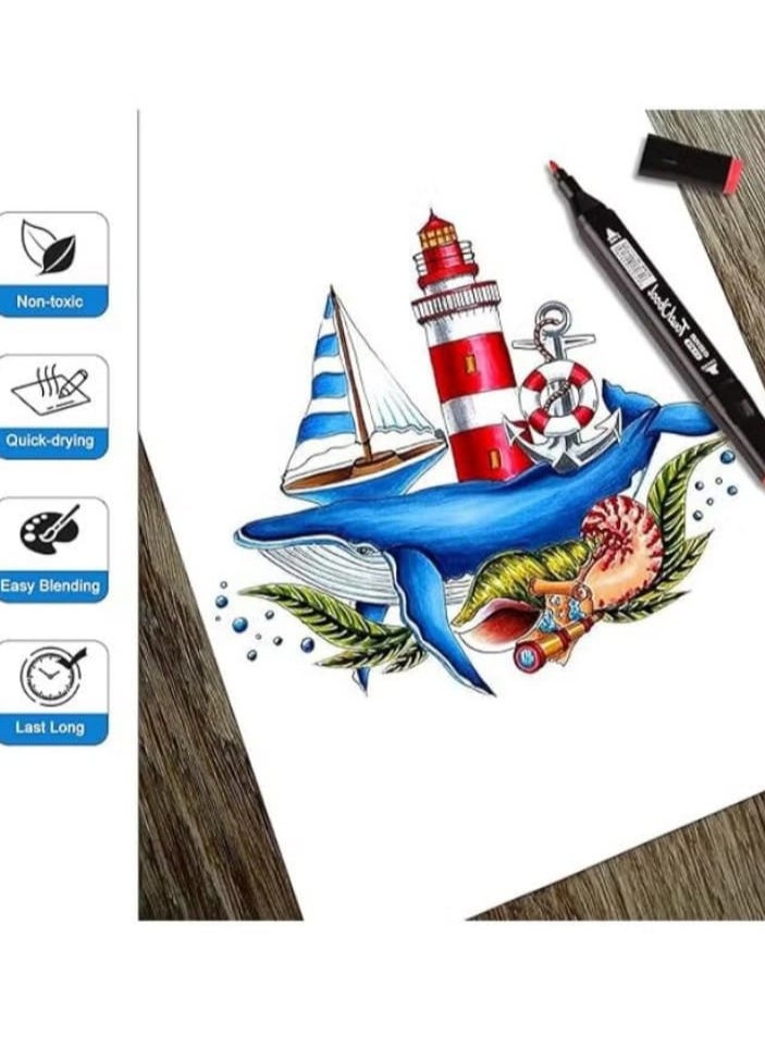 Generic - Swift Permanent Art Marker Set, Gilanti 60 Colors Art Marker Set, Dual Tip Art Marker Set for Design, Drawing, Graffiti, Adult Coloring, Shading and Underlining (60) - Image 1