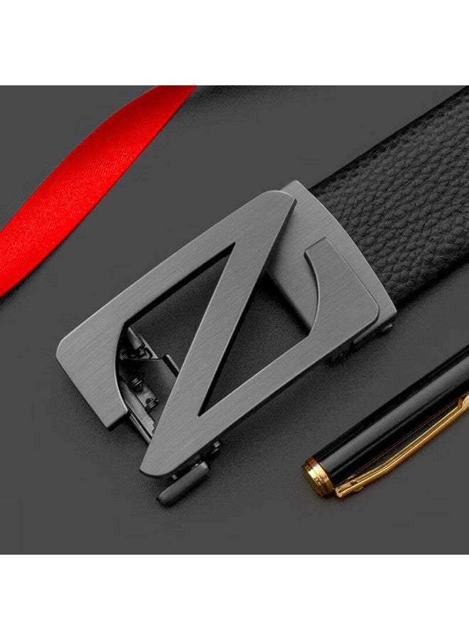 Cow Top-grain Leather Belt With Automatic Buckle, Waist Belt For Boyfriend Or Husband, Birthday Gift, C-2008 Lychee Pattern, Gun Color - Image 3