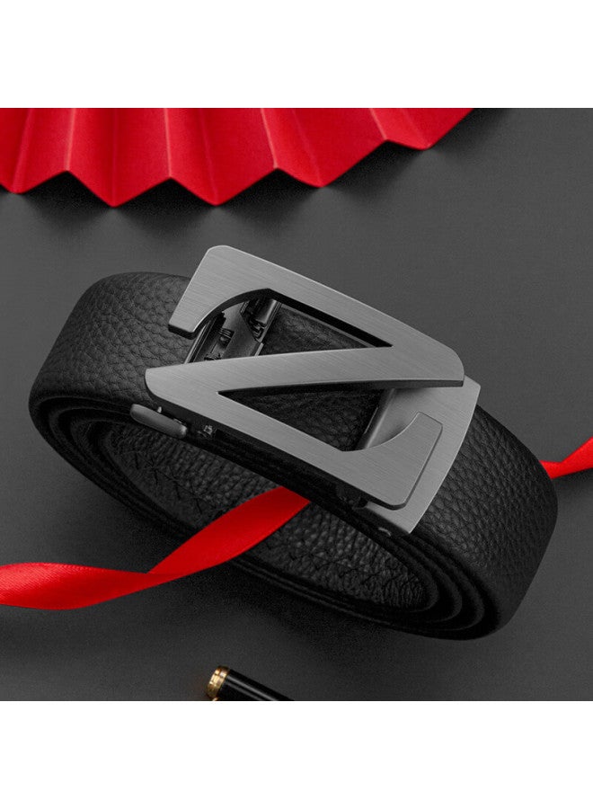 Cow Top-grain Leather Belt With Automatic Buckle, Waist Belt For Boyfriend Or Husband, Birthday Gift, C-2008 Lychee Pattern, Gun Color - Image 2