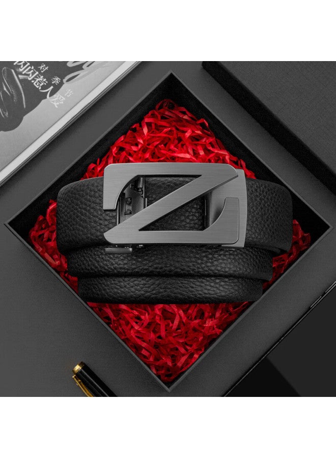 Cow Top-grain Leather Belt With Automatic Buckle, Waist Belt For Boyfriend Or Husband, Birthday Gift, C-2008 Lychee Pattern, Gun Color - Image 5