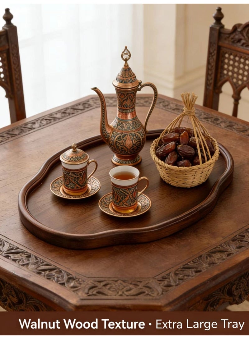 نيهاو صينية كبيرة من خشب الجوز الأسود، لتقديم الشاي والقهوة، صينية تقديم خشبية كلاسيكية مزخرفة بحواف مرتفعة (خشب الجوز الأسود - 45 × 31 × 2.3 سم) - Image 2