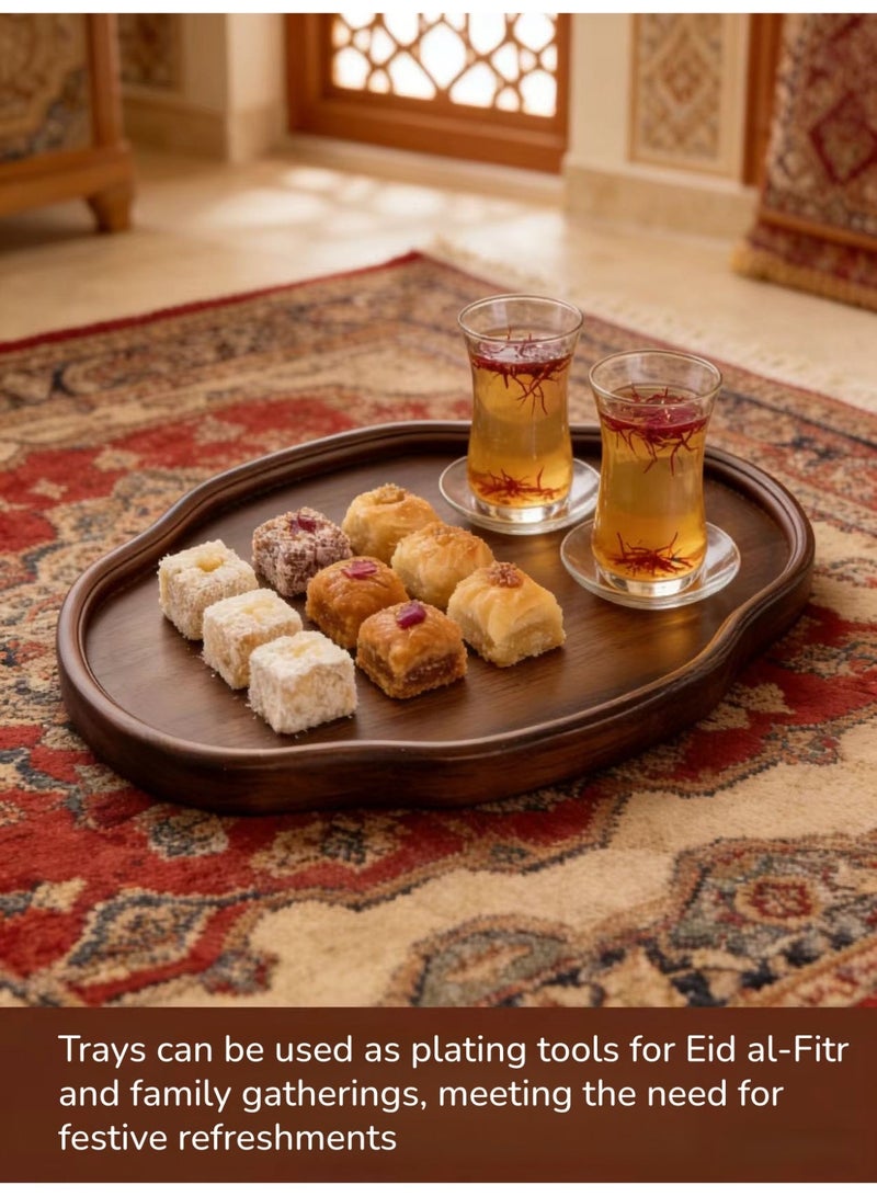 نيهاو صينية كبيرة من خشب الجوز الأسود، لتقديم الشاي والقهوة، صينية تقديم خشبية كلاسيكية مزخرفة بحواف مرتفعة (خشب الجوز الأسود - 45 × 31 × 2.3 سم) - Image 3