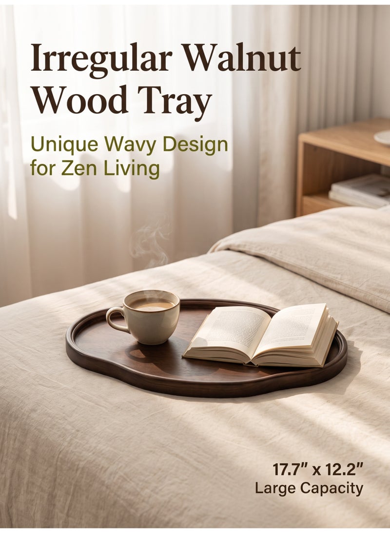 nihao Large Black Walnut Wood Tray , Serve Tea, Coffee, Classic Wooden Decorative Serving Tray with Raised Edges(Black Walnut-45*31*2.3CM) - Image 1