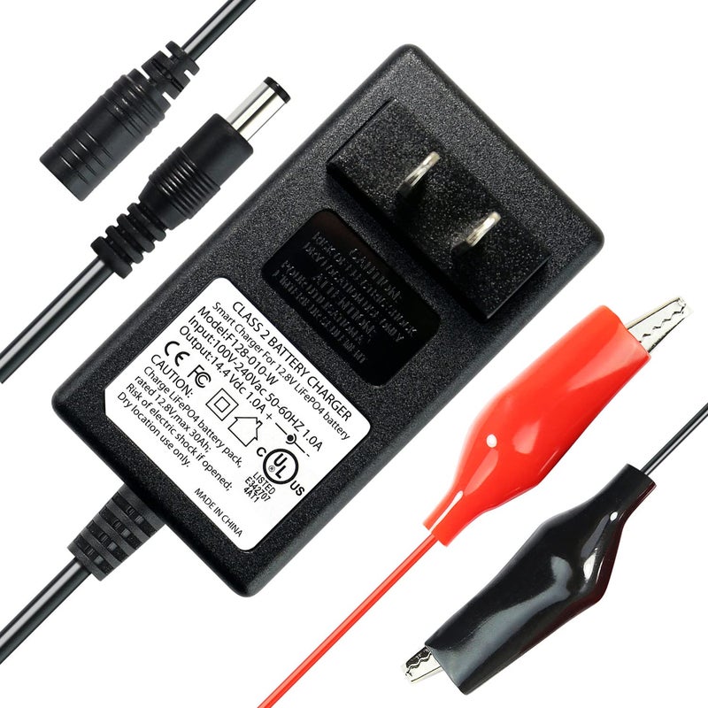 Expertpower 12V 1A Smart Charger For Lithium Lifepo4 Deep Cycle Rechargeable Batteries | Dc 5521 Male & Alligator Clips | Kids Ride On Toy Car | Best Choice  Wrangler Suv  Dynacraft - Image 1