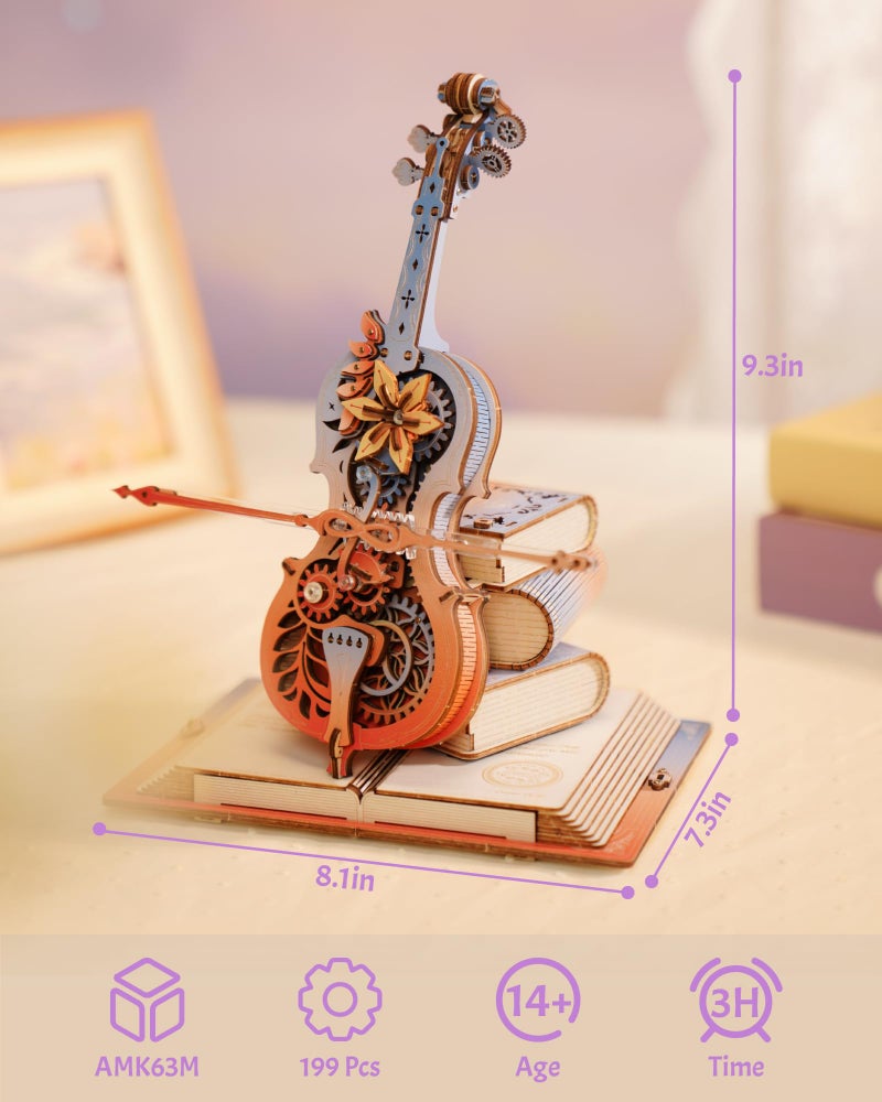 ROKR 3D Puzzles for Adults, Wooden Music Boxes-Cello, Model Kits for Adults, DIY Building Sets, Birthday Gifts Hobbies for Women Men - Image 5