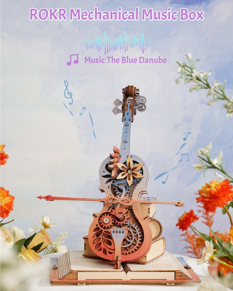 ROKR 3D Puzzles for Adults, Wooden Music Boxes-Cello, Model Kits for Adults, DIY Building Sets, Birthday Gifts Hobbies for Women Men - Image 2