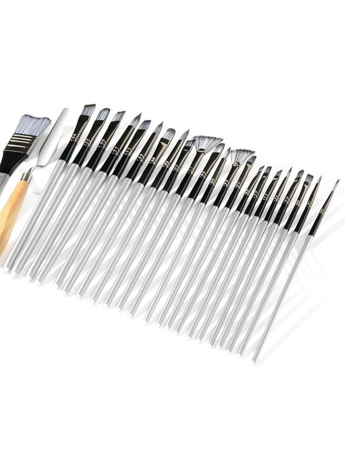 25 Piece Brush Set, Oil Painting Brushes, Watercolor Gouache Brushes, Acrylic Painting Brushes, With Canvas Brush Bag, Nylon Bristles, Suitable for Most Art Lovers, 24 Brushes, 1 Scraper - Image 2