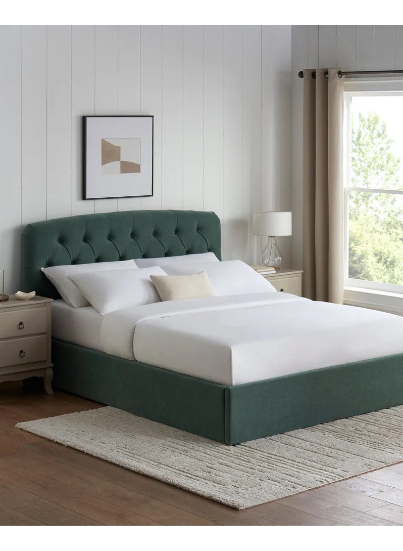 ملاذ هاوس سرير مبطن بأزرار - MZBDN01-GRN-180 سم - مصنوع من قماش ناعم مع لوح رأس مبطن بأزرار - 180 سم - الأبعاد: ارتفاع 120 سم × طول 195 سم - طول 195 سم × ارتفاع 120 سم × عرض 180 سم - Image 1
