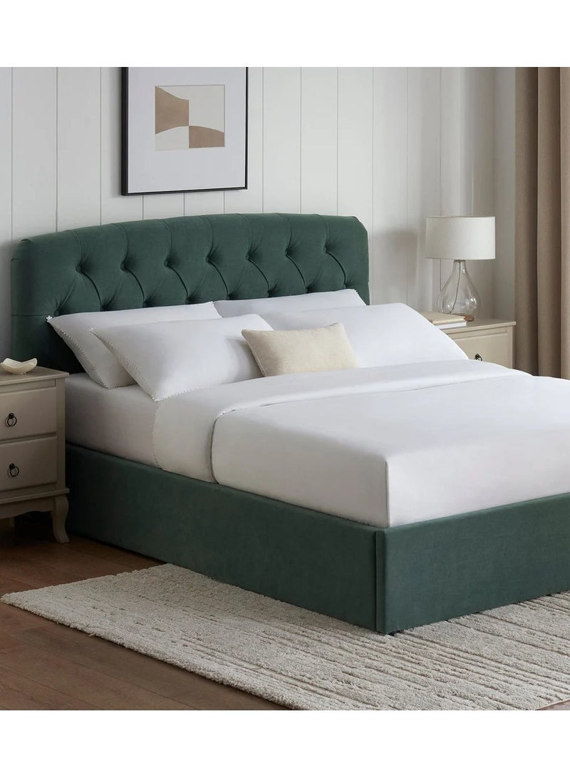 ملاذ هاوس سرير مبطن بأزرار - MZBDN01-GRN-180 سم - مصنوع من قماش ناعم مع لوح رأس مبطن بأزرار - 180 سم - الأبعاد: ارتفاع 120 سم × طول 195 سم - طول 195 سم × ارتفاع 120 سم × عرض 180 سم - Image 2