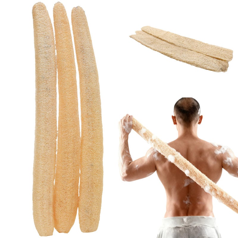 ZhouBoat 3 PCS 27.6-31.5 inch Large Natural Loofah Sponge Organic Exfoliating Scrubber for Shower Bath Body Dish Cleaning for Men Women - Image 1