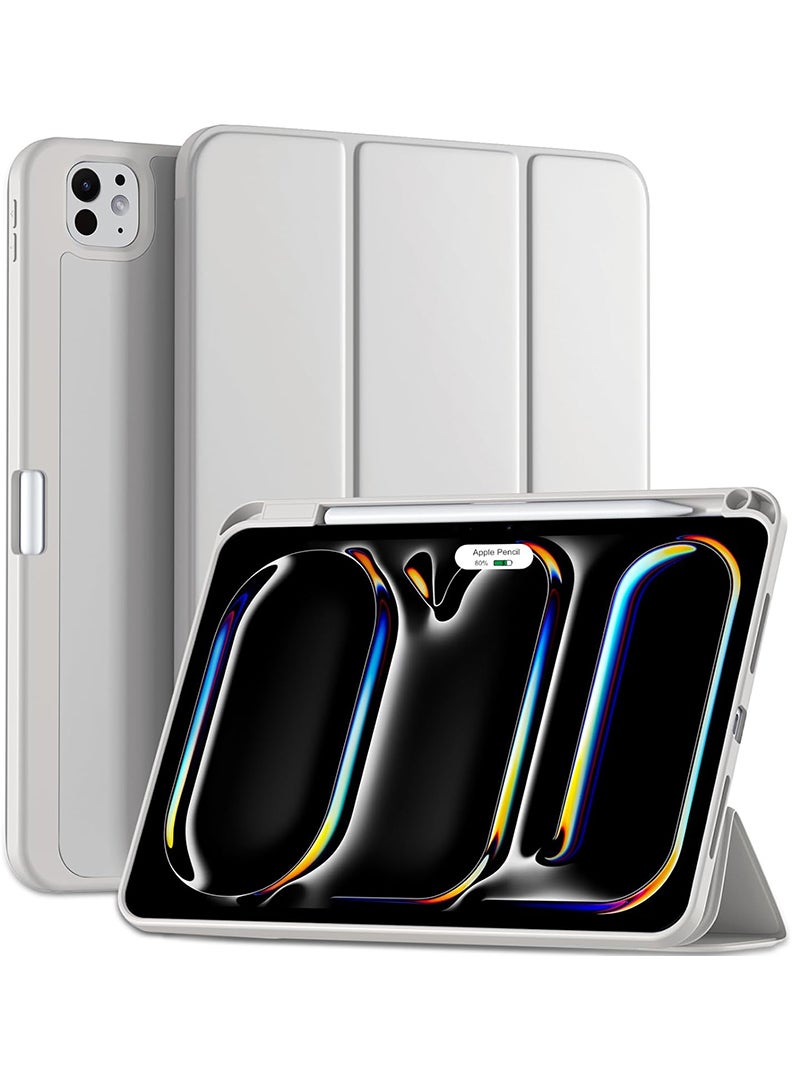 Theodor New Compatible with iPad Pro 11 Inch Case (M4, 5th Gen 2024) with Pencil Holder, Smart Cover with Protective Trifold Stand & Soft TPU Back, Auto Wake/Sleep, Support Pencil Pro Grey  - Image 1