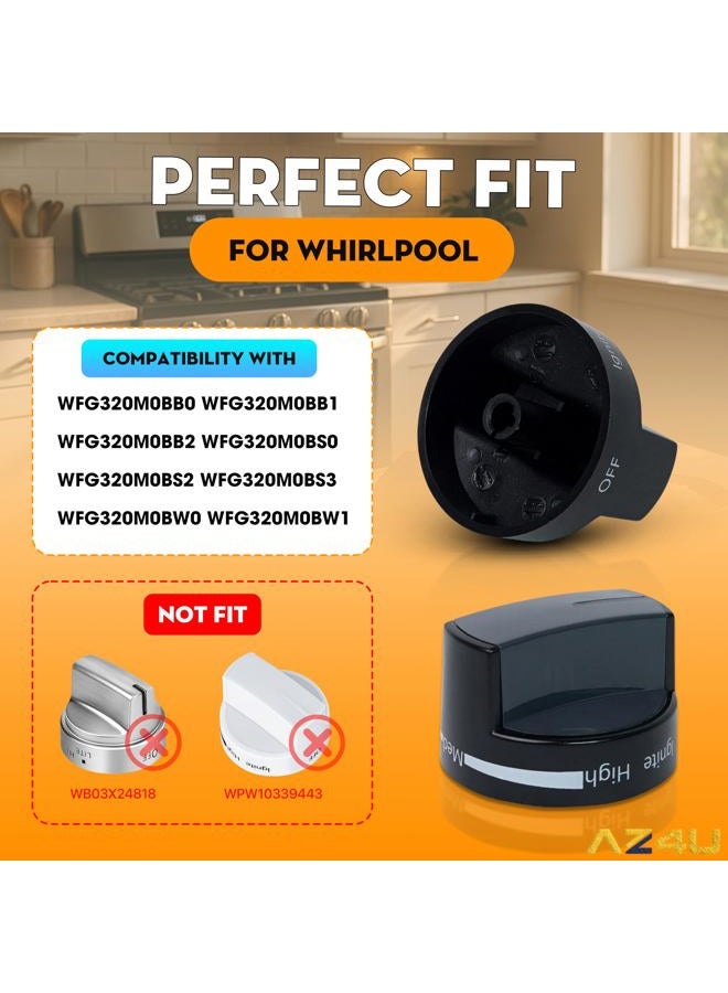 AZ4U 4Pcs W10339442 For WWhirlpool Stove Knobs Black Replaces WPW10339442 Surface Burner Control Knob for Whirlpool Gas Range Knobs WFG320M0BB0 WFG320M0BS0 WFG320M0BS3 WFG320M0BW2 WFG505M0BS0 Plastic 2inch - Image 3