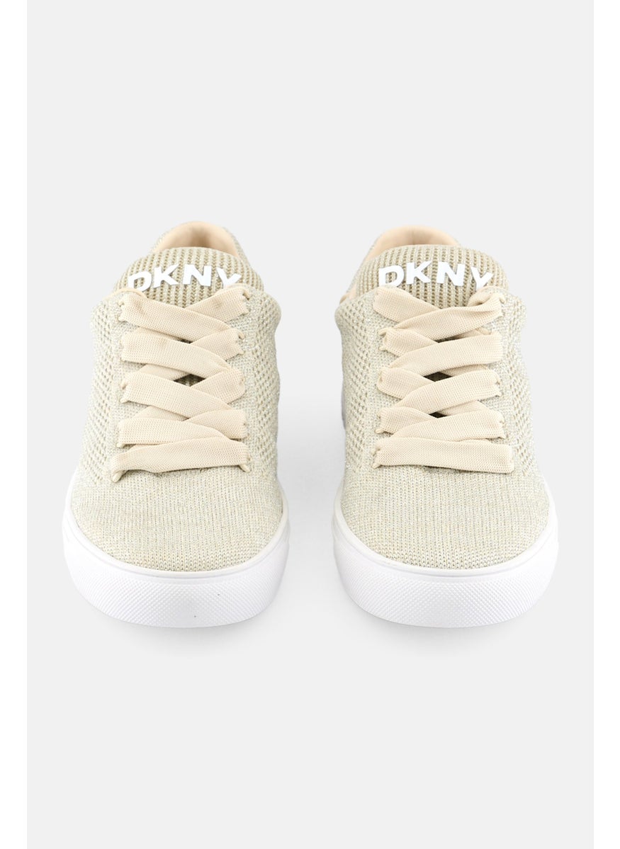 DKNY - Women Abeni Knit Lace Up Shoes, Beige - Image 1