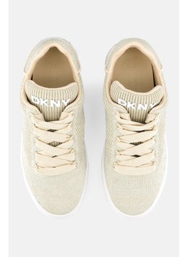 DKNY Women Abeni Knit Lace Up Shoes, Beige  - Image 3
