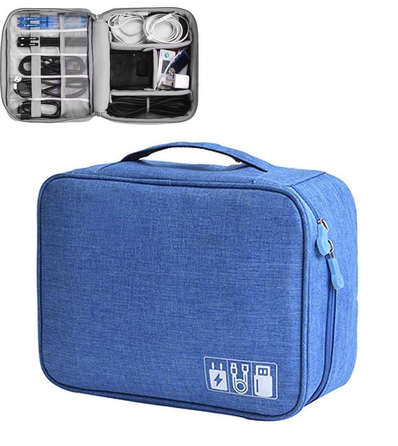 SAMEZONE Electronic Accessories Organizer Travel Cable Bag – Portable Storage Case for Cables, Chargers, USB Drives & Electronics Gadgets Blue - Image 1