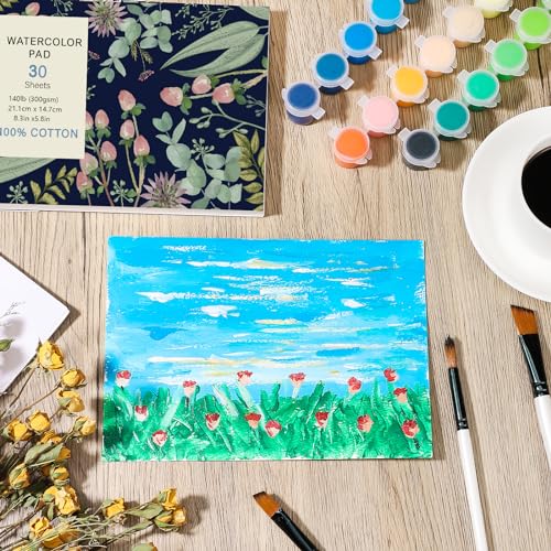 Prudiut 30 Sheets Watercolor Paper Pad, A5 (8.3 x 5.8) Hot Press Watercolor Paper, 140 lb/300 GSM Tearable Water Color Pad Watercolor Sketchbook for Art Painting, Drawing, Mixed Media - Image 4