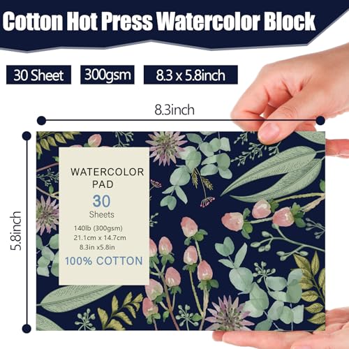 Prudiut 30 Sheets Watercolor Paper Pad, A5 (8.3 x 5.8) Hot Press Watercolor Paper, 140 lb/300 GSM Tearable Water Color Pad Watercolor Sketchbook for Art Painting, Drawing, Mixed Media - Image 2