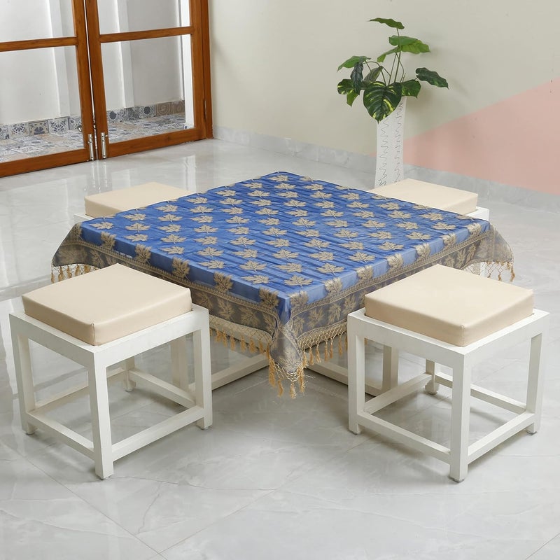Colovila Kora Cutwork Jacquard Silk Slightly Transparent Table ClothCover 44 x 44 Inches 110x 110 cms for Centre Table and 24 Seater CoffeeTea Table Royal Blue - Image 2