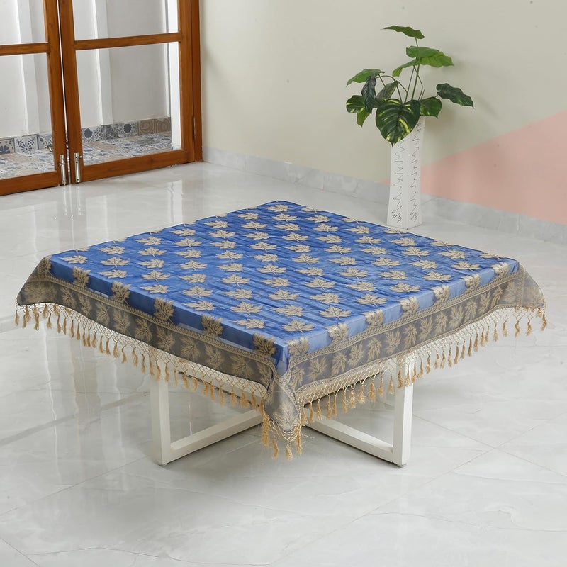 Colovila Kora Cutwork Jacquard Silk Slightly Transparent Table ClothCover 44 x 44 Inches 110x 110 cms for Centre Table and 24 Seater CoffeeTea Table Royal Blue - Image 3