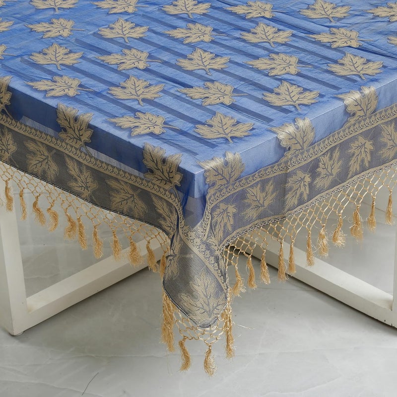 Colovila Kora Cutwork Jacquard Silk Slightly Transparent Table ClothCover 44 x 44 Inches 110x 110 cms for Centre Table and 24 Seater CoffeeTea Table Royal Blue - Image 1