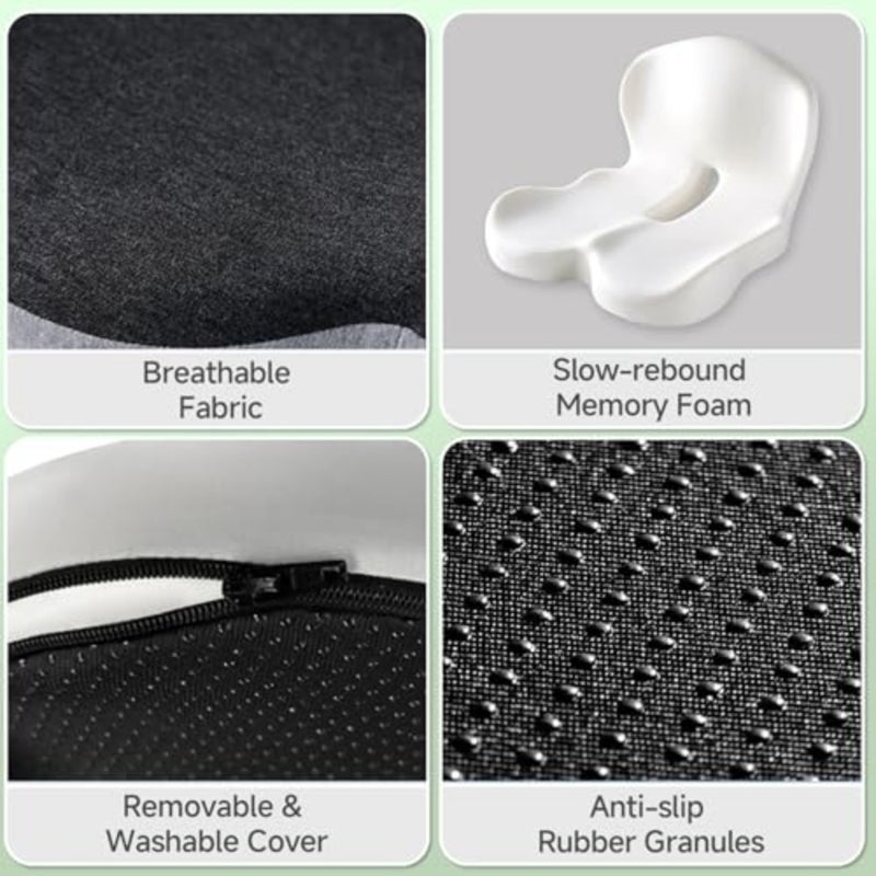 Office Chair Cushion Seat Cushion for Car Premium Memory Foam Lumbar Support Pillow with Coccyx Cut-Out For Tailbone, Back Sciatica Pain Relief Ergonomic Wheelchair Pad with Washable Cover - Image 4