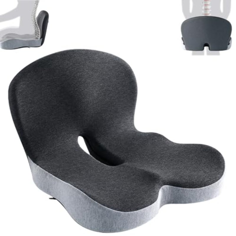 Office Chair Cushion Seat Cushion for Car Premium Memory Foam Lumbar Support Pillow with Coccyx Cut-Out For Tailbone, Back Sciatica Pain Relief Ergonomic Wheelchair Pad with Washable Cover - Image 1