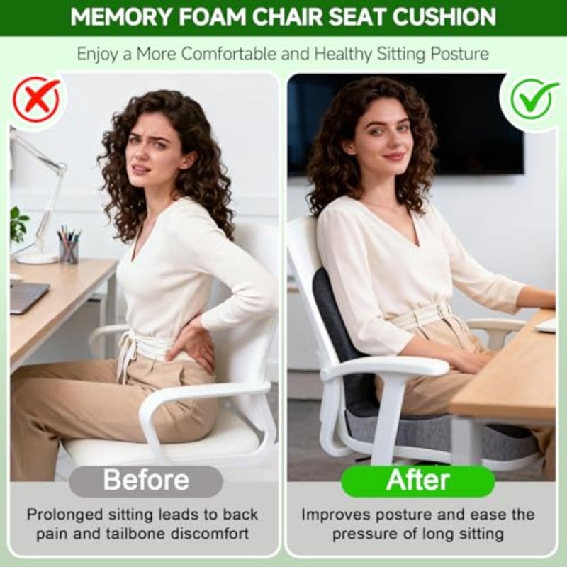 Office Chair Cushion Seat Cushion for Car Premium Memory Foam Lumbar Support Pillow with Coccyx Cut-Out For Tailbone, Back Sciatica Pain Relief Ergonomic Wheelchair Pad with Washable Cover - Image 5