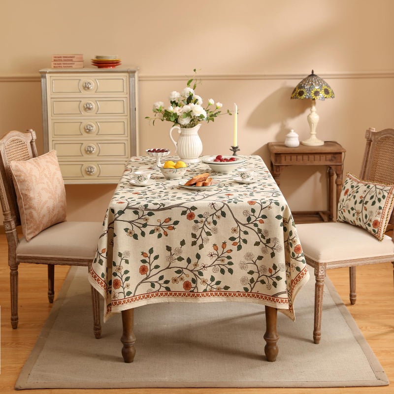 ISAENNE Designer Floral Small Square Tablecloth,French Linen Light Beige Indoor Table Cloth,Fall Wrinkle Resistant Decor Tablecloths for Dining Thanksgiving Kitchen Party,55"*55"-Flora A - Image 3