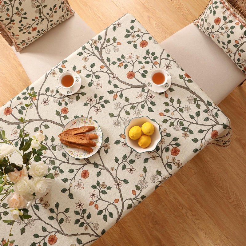 ISAENNE Designer Floral Small Square Tablecloth,French Linen Light Beige Indoor Table Cloth,Fall Wrinkle Resistant Decor Tablecloths for Dining Thanksgiving Kitchen Party,55"*55"-Flora A - Image 4
