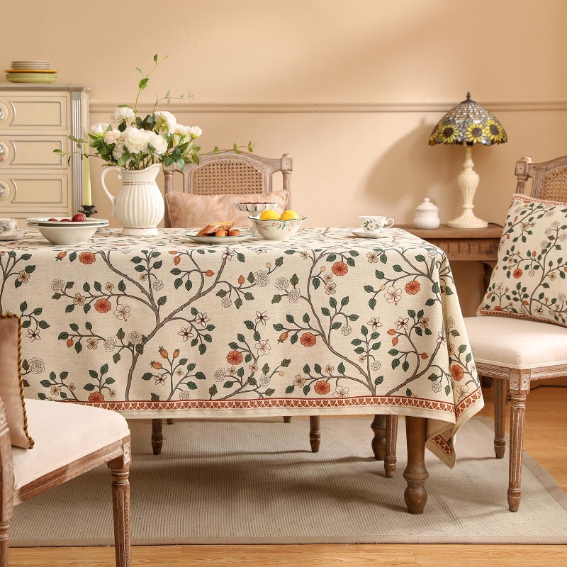 ISAENNE Designer Floral Small Square Tablecloth,French Linen Light Beige Indoor Table Cloth,Fall Wrinkle Resistant Decor Tablecloths for Dining Thanksgiving Kitchen Party,55"*55"-Flora A - Image 2