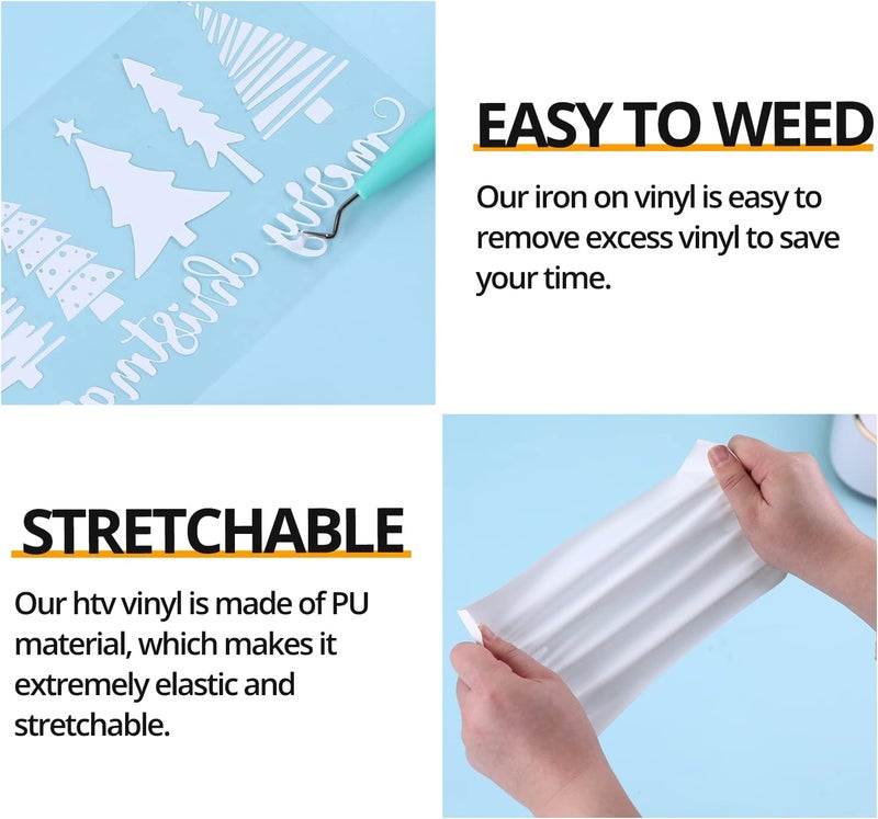 HTVRONT White Heat Transfer Vinyl Bundle - 10 Pack 12" x 10" HTV Vinyl for T-Shirt, White Iron on Vinyl for for All Cutting Machine or Heat Press Machine - Image 3