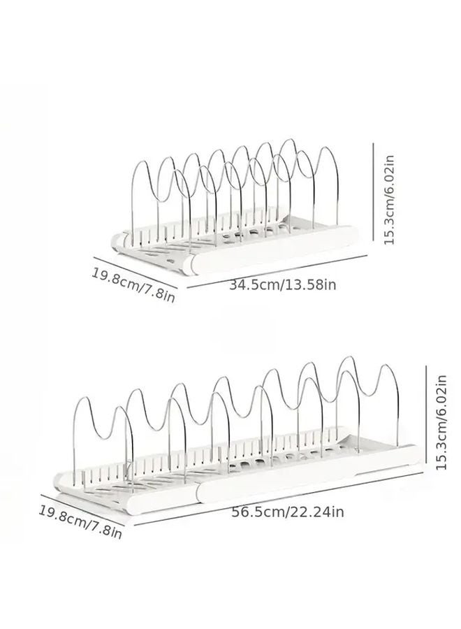 White Expandable Pot Rack Adjustable Kitchen Cabinet Shelf Vertical Cookware Holder - Image 4