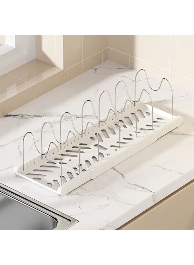 White Expandable Pot Rack Adjustable Kitchen Cabinet Shelf Vertical Cookware Holder - Image 1