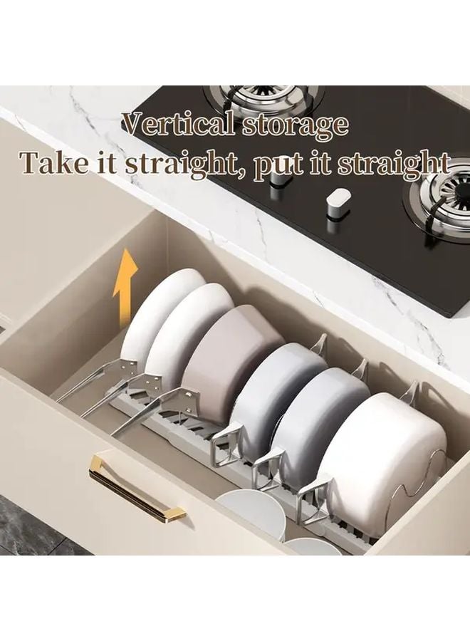 White Expandable Pot Rack Adjustable Kitchen Cabinet Shelf Vertical Cookware Holder - Image 3