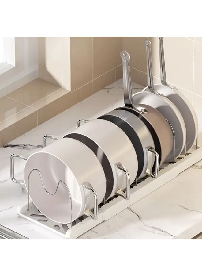 White Expandable Pot Rack Adjustable Kitchen Cabinet Shelf Vertical Cookware Holder - Image 2