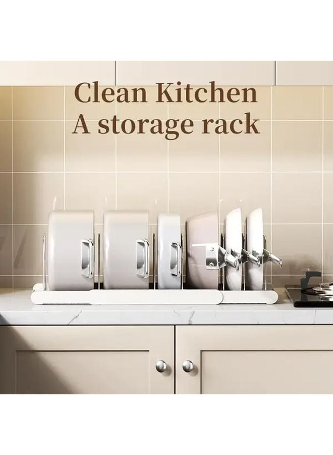 White Expandable Pot Rack Adjustable Kitchen Cabinet Shelf Vertical Cookware Holder - Image 5