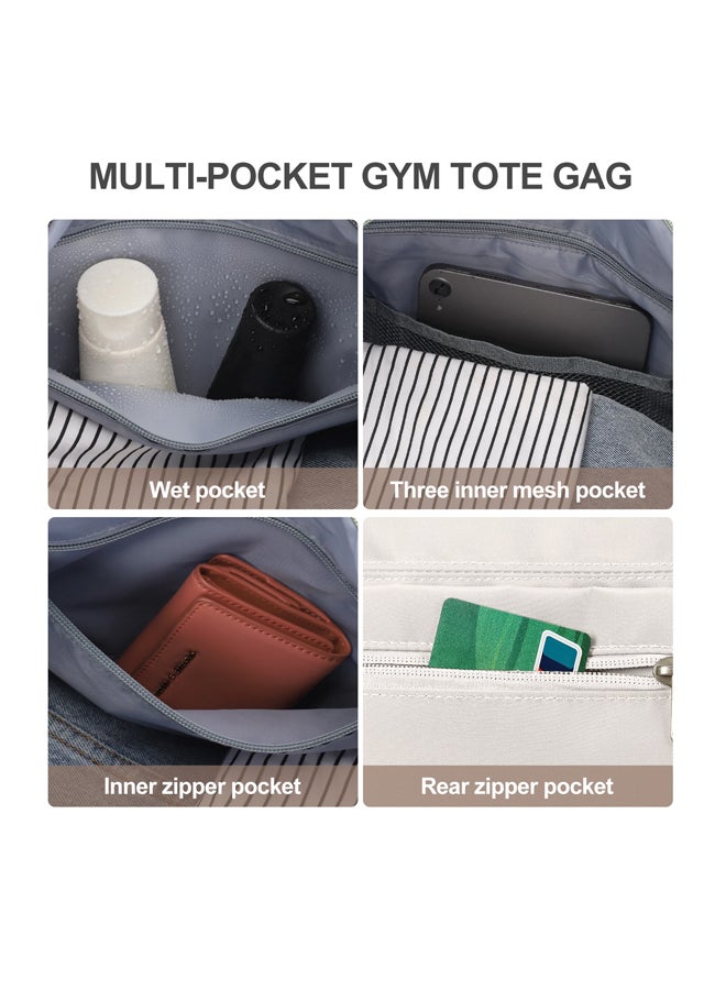 SHABILI Women Nylon Sports Bag Tourist Trolley Duffel Tote Shoulder Crossbody Bag with Large-Capacity Quilted Multi-Pocket Design, Ladies Teen Youth Weekender for Casual Party Travel, Carryall (Beige) - Image 5