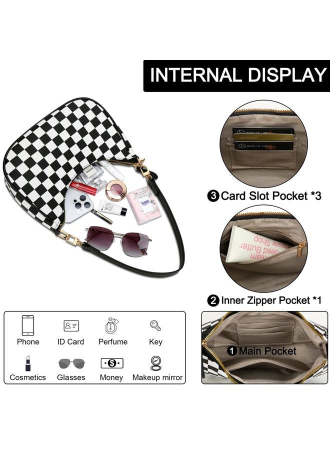 kkxiu Shoulder Bag for Women Cute Hobo Purses and Handbags Retro Clutch Underarm Purse, Black&white - Image 5
