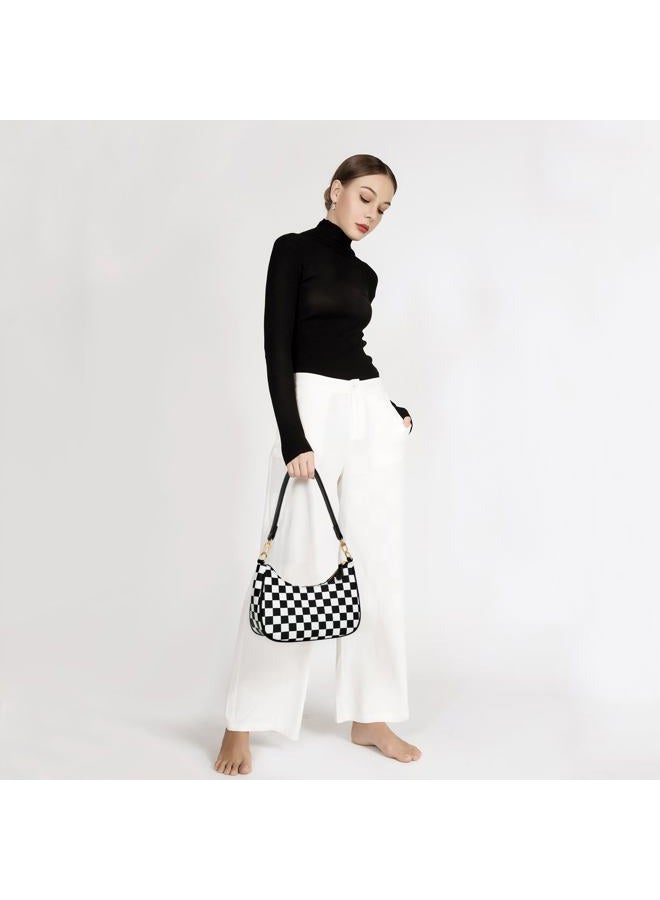 kkxiu Shoulder Bag for Women Cute Hobo Purses and Handbags Retro Clutch Underarm Purse, Black&white - Image 3
