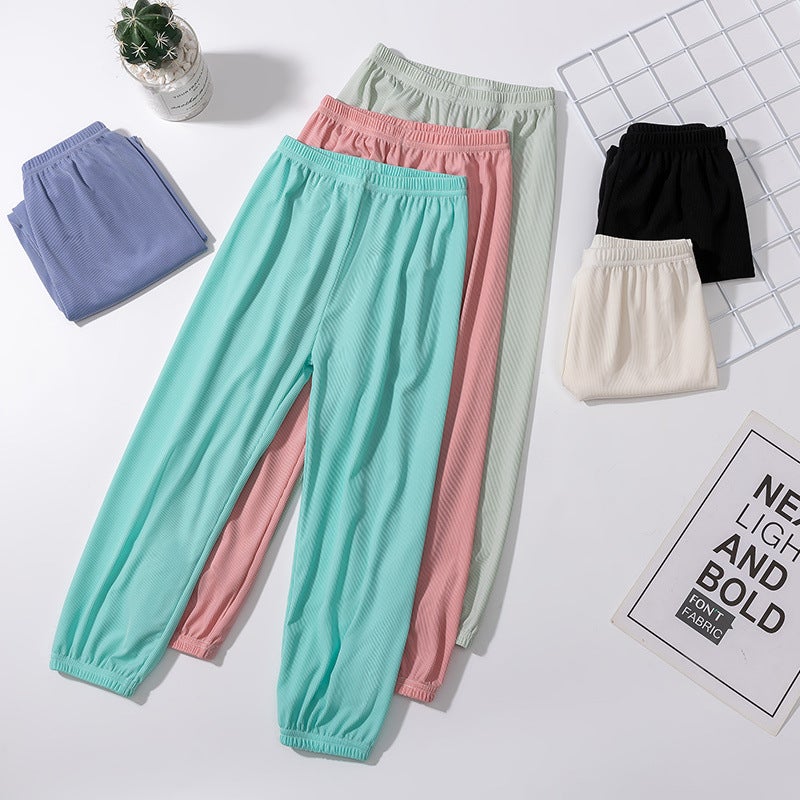Children'S Ice Silk Anti-Mosquito Pants For Older Kids 2025 Ribbed Boys And Girls Sun Protection Pants Trendy Versatile Pants - Image 3