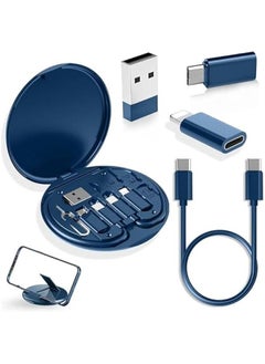 USB AdapterA Kit, Micro USB Charging Cable with USB C Lightning Adapter, Lightning to USB C Adapter, Multi Charging Cable Storage Box Contains SIM Card Holder (Blue)