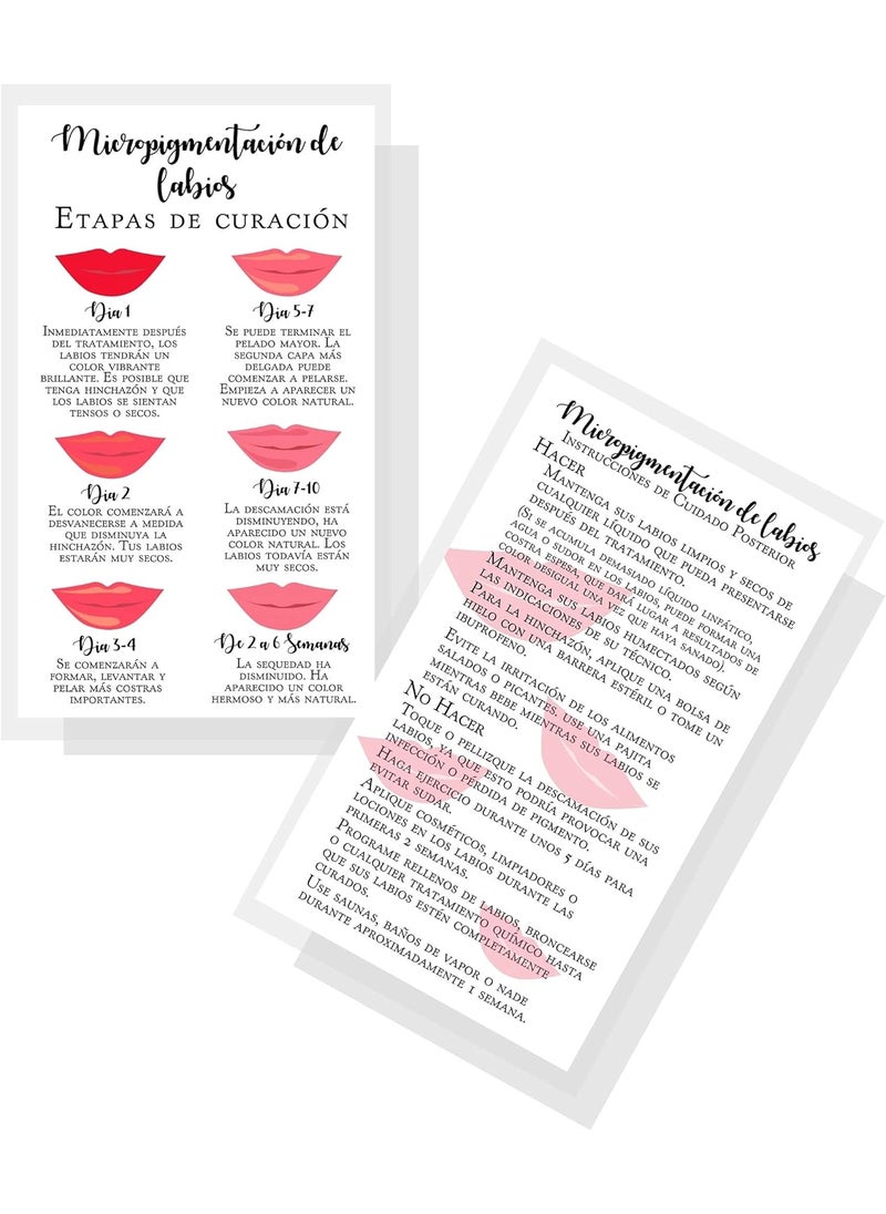 Boutique Marketing LLC Boutique Marketing LLC Spanish Lip Blush Aftercare Card  Micropigmentacin de Labios  50 Pack  2 x 35in inches Business Card  White with Red Lips Design LIPSBW457 