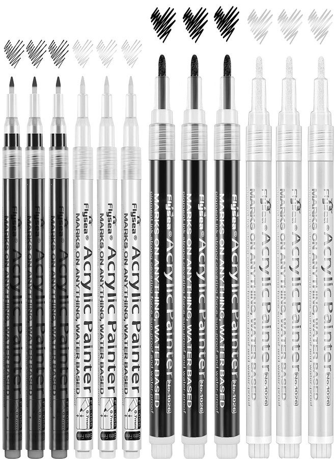 Flysea Black and White Acrylic Paint Pens, Acrylic Paint Markers 0.7 mm Extra Fine, 3 mm Medium Tip, Waterproof Paint Pens for Rock Painting Ceramic Glass Canvas Mug Metal Wood DIY Supplies - Image 1