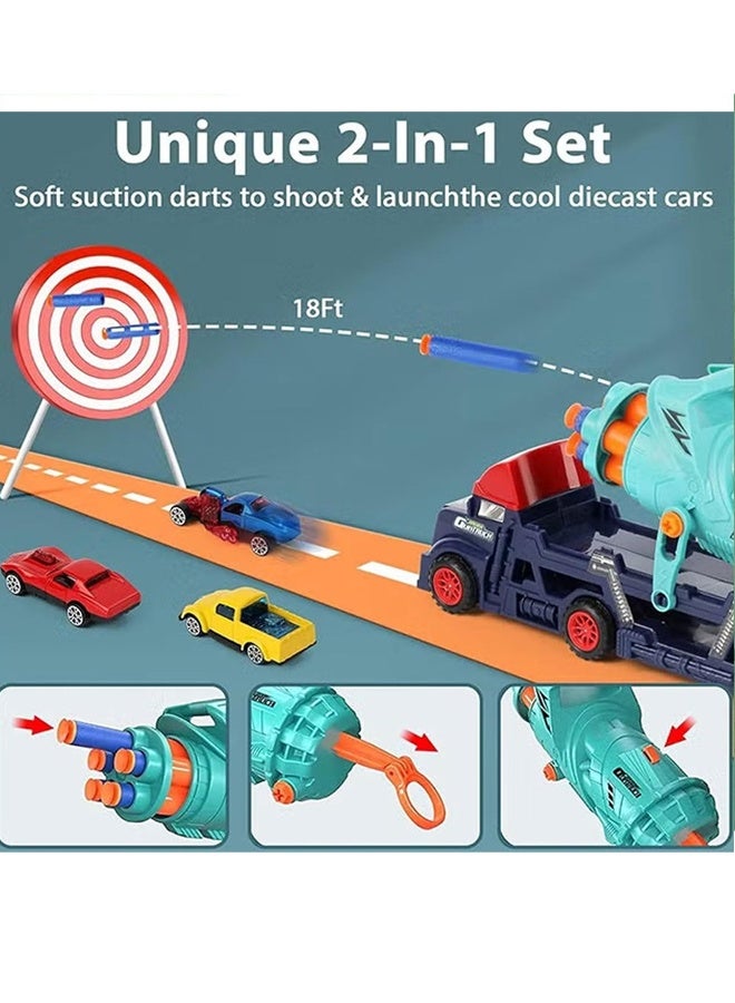 Racing track toy truck toy,Soft bullet  catapult alloy car , Folding Car Cannon Shooting Toy,sliding track catapult car parking lot Truck Toy with Slots & Foldable Race Tracks Transport Car Carrier Toy for Toddlers Cars Toy Set Container Truck Toy with 8 Alloy Cars Vehicles Toy Set for 3+ Kids  - Image 5