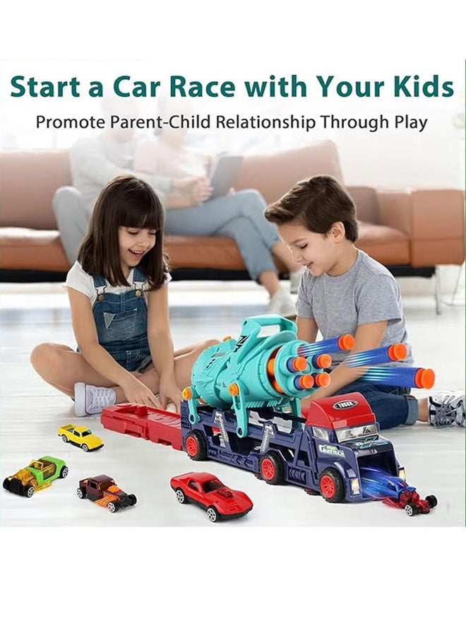 Racing track toy truck toy,Soft bullet  catapult alloy car , Folding Car Cannon Shooting Toy,sliding track catapult car parking lot Truck Toy with Slots & Foldable Race Tracks Transport Car Carrier Toy for Toddlers Cars Toy Set Container Truck Toy with 8 Alloy Cars Vehicles Toy Set for 3+ Kids  - Image 4
