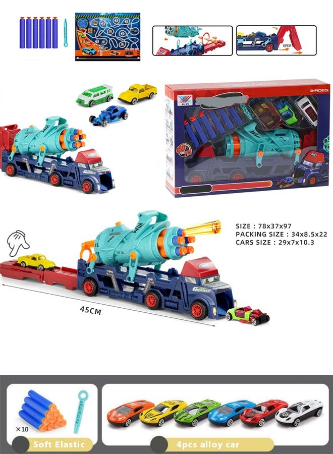 Racing track toy truck toy,Soft bullet  catapult alloy car , Folding Car Cannon Shooting Toy,sliding track catapult car parking lot Truck Toy with Slots & Foldable Race Tracks Transport Car Carrier Toy for Toddlers Cars Toy Set Container Truck Toy with 8 Alloy Cars Vehicles Toy Set for 3+ Kids  - Image 2