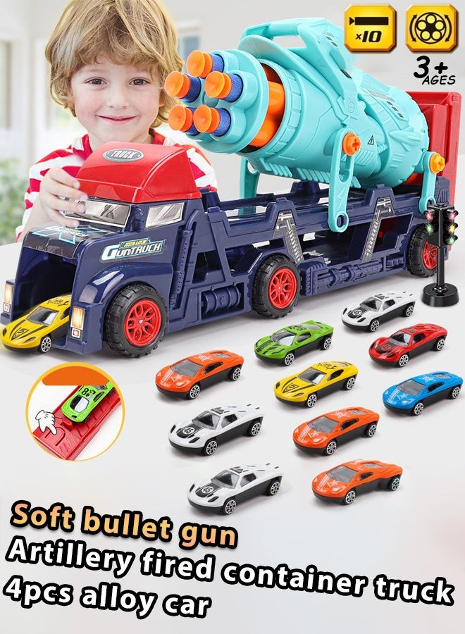 Racing track toy truck toy,Soft bullet  catapult alloy car , Folding Car Cannon Shooting Toy,sliding track catapult car parking lot Truck Toy with Slots & Foldable Race Tracks Transport Car Carrier Toy for Toddlers Cars Toy Set Container Truck Toy with 8 Alloy Cars Vehicles Toy Set for 3+ Kids  - Image 1