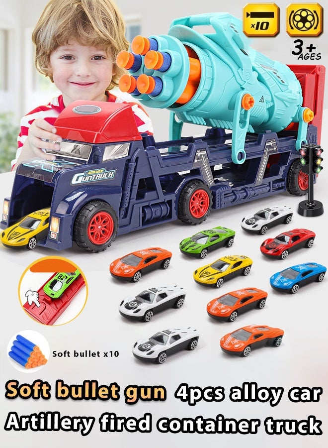 Racing track toy truck toy,Soft bullet  catapult alloy car , Folding Car Cannon Shooting Toy,sliding track catapult car parking lot Truck Toy with Slots & Foldable Race Tracks Transport Car Carrier Toy for Toddlers Cars Toy Set Container Truck Toy with 8 Alloy Cars Vehicles Toy Set for 3+ Kids - Image 1